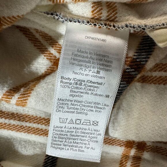 Madewell Shirt Womens S Ivory Ginger Navy Plaid Oversized Flannel Boyfriend - Picture 9 of 10